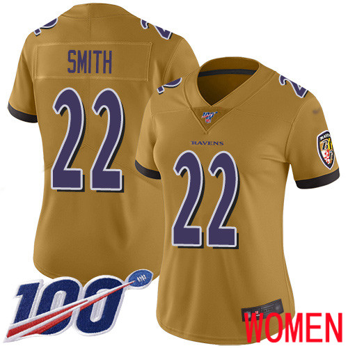 Baltimore Ravens Limited Gold Women Jimmy Smith Jersey NFL Football #22 100th Season Inverted Legend